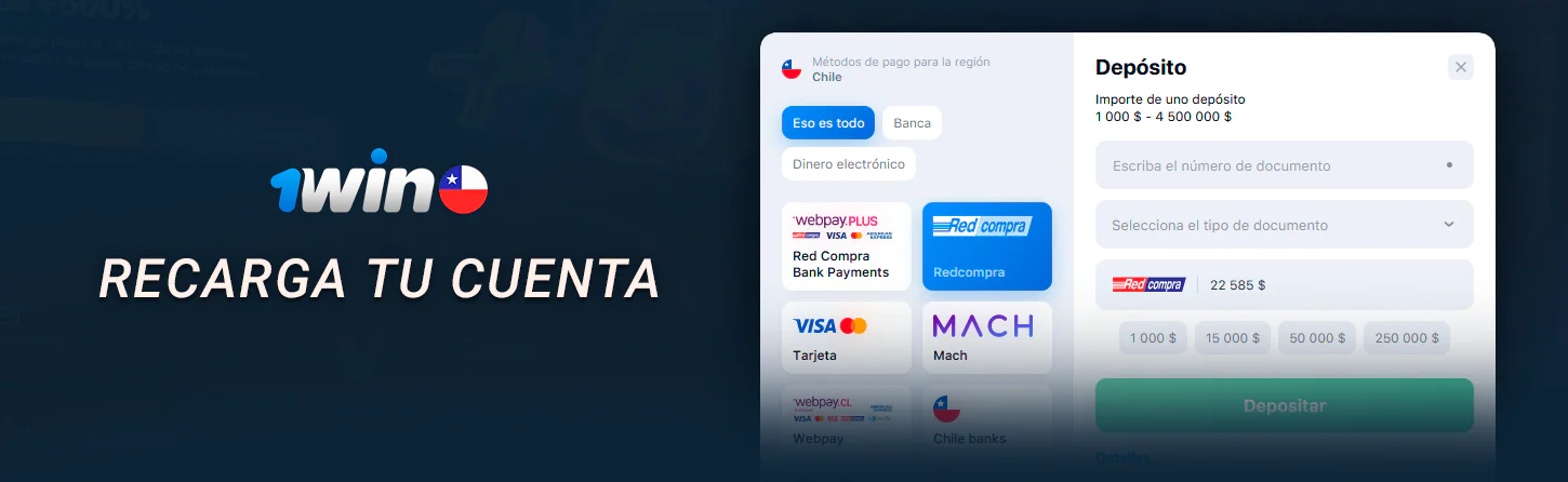 Deposite fondos en su cuenta 1win para empezar a jugar en el sitio