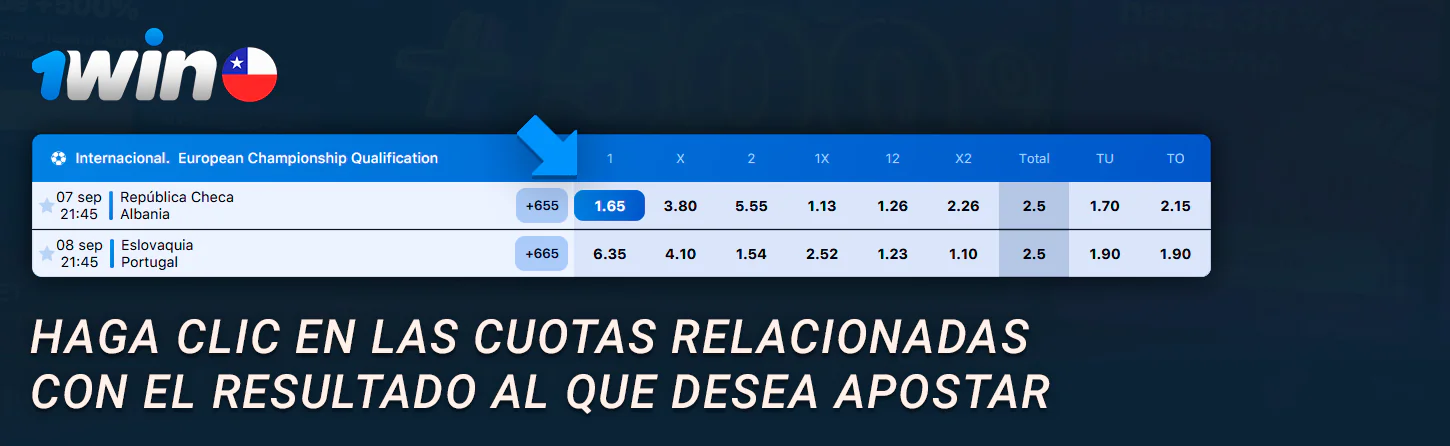 Seleccione el partido y la cuota para apostar en 1win